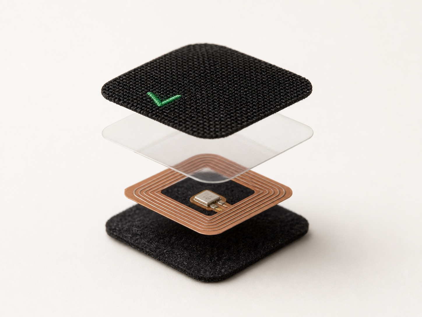 Exploded layers of a woven NFC authenticity tag